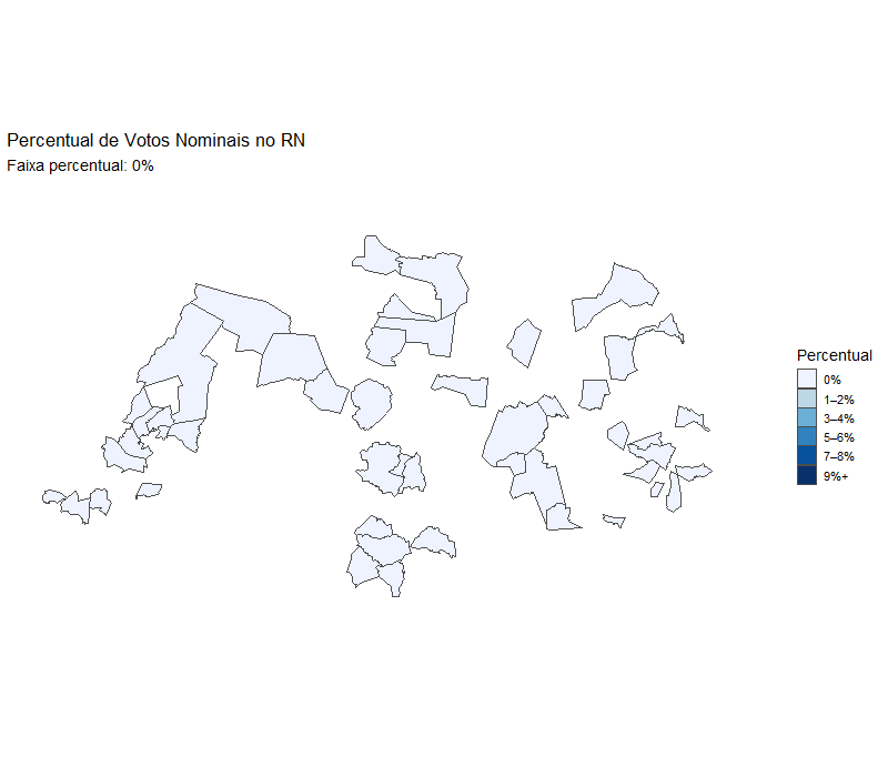 Mapa animado de votação no RN
